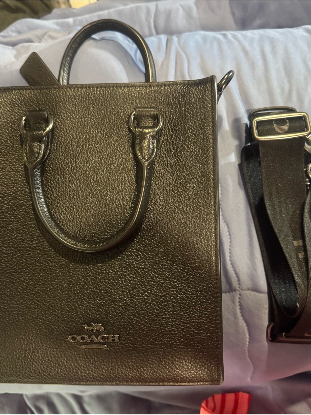 Coach Black Pebbled Leather Messenger Tote with Removable Strap